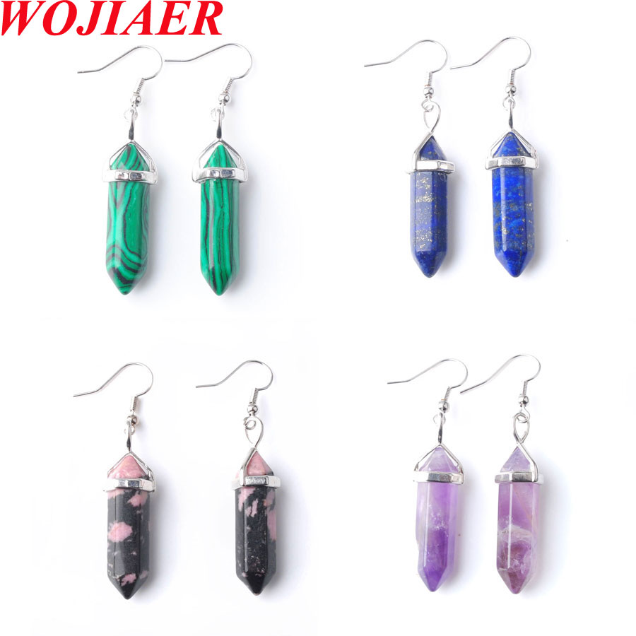 WOJIAER Retro Exquisite Natural Stone Blue Turquoise Dangle Earrings Female Fashion Pointed Hexagonal Prisms Ear Drop Earring BO952-image-773769474