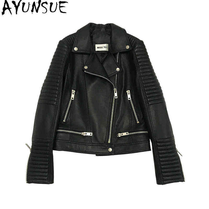 

Ayunsue Genuine Leather Jackets Women Genuine Sheepskin Leather Jacket Famale Short Cool Outerwear Woman Giubbotto Pelle Donna SQQ75 J220727, Black