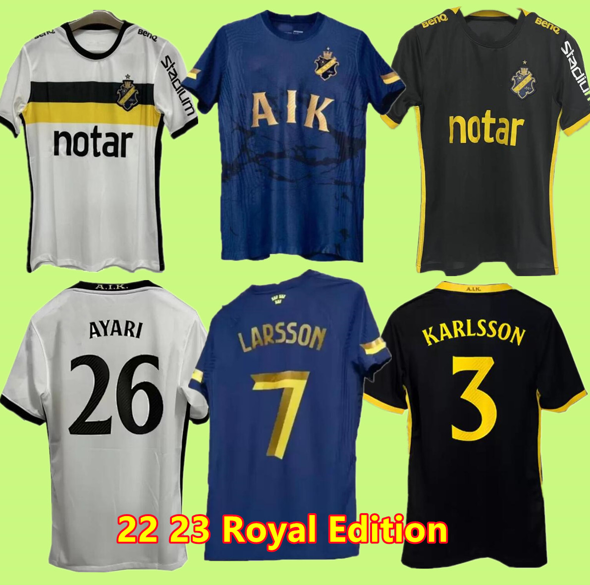 

22 23 AIK Royal Edition Fotboll Soccer Jerseys 2022 2023 Papagiannopoulos Rogic Larsson tihi 131th anniversary football shirts unif, Black