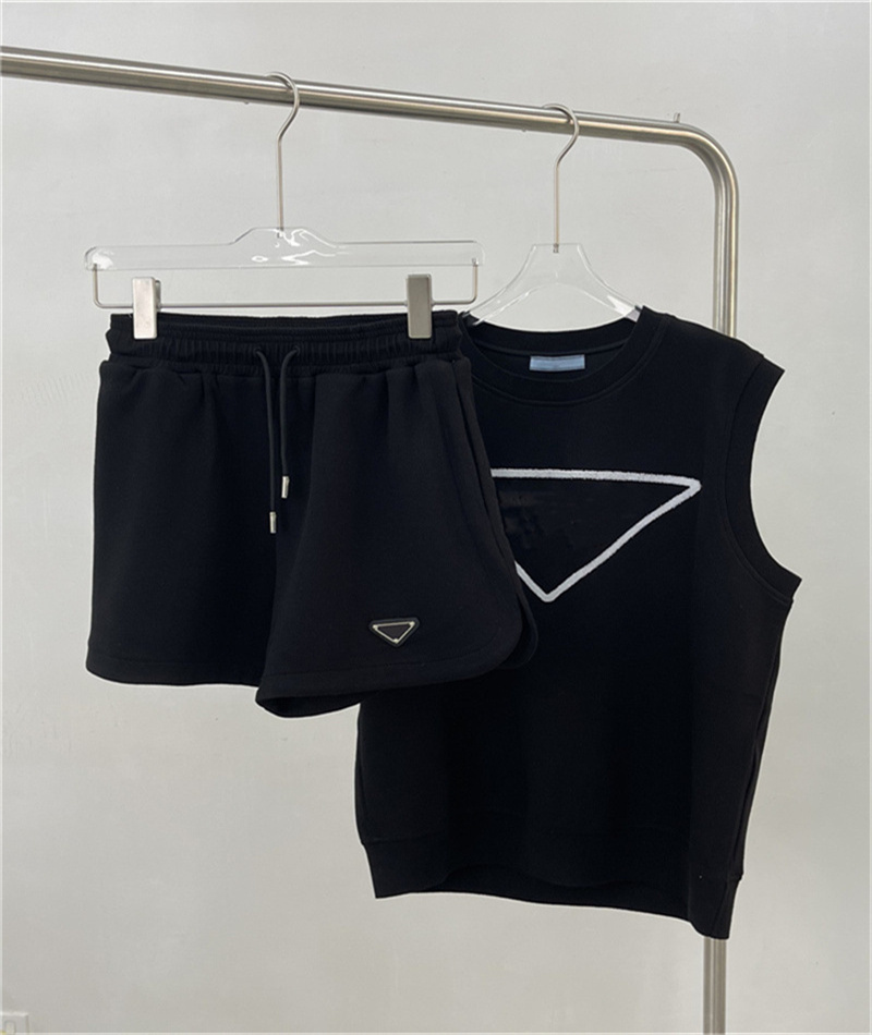 Women's Two Piece Pants Short Tank Set Sleeveless The high quality Vest Girl Elastic Waist Tracksuits Sweat Suit Summber In Black White