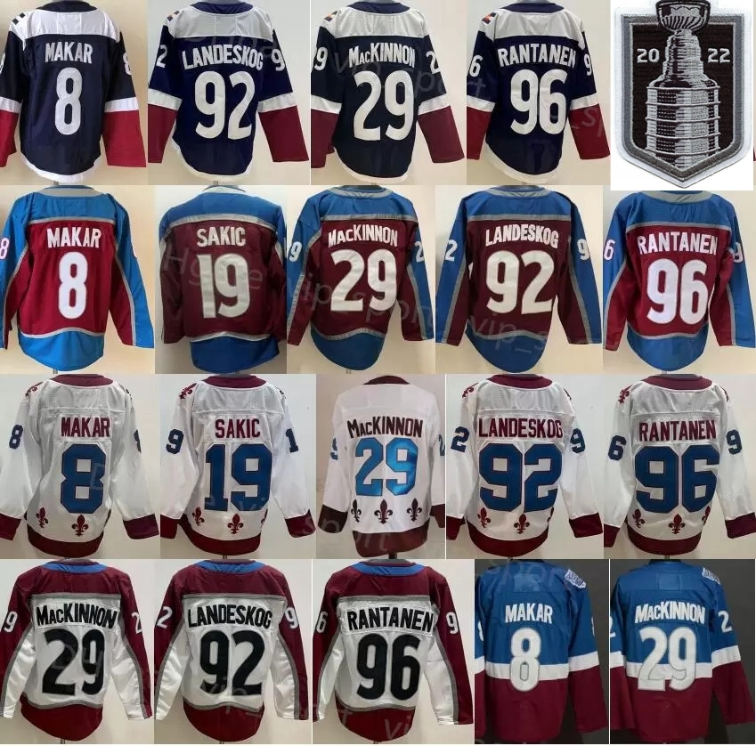 

Hockey 2022 Stanley Cup Finals 8 Cale Makar Jersey''Nhl''29 Nathan MacKinnon 92 Gabriel Landeskog 96 Mikko Rantanen 19 Joe Sakic Blank Stadium, Red