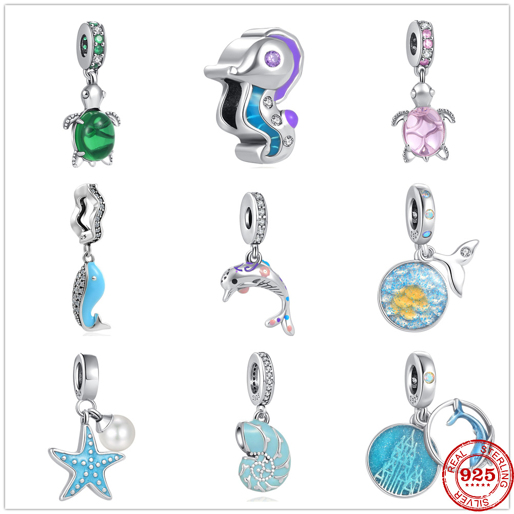 

925 Sterling Silver Dangle Charm Shine Starfish Ocean Series Beads Bead Fit Pandora Charms Bracelet DIY Jewelry Accessories