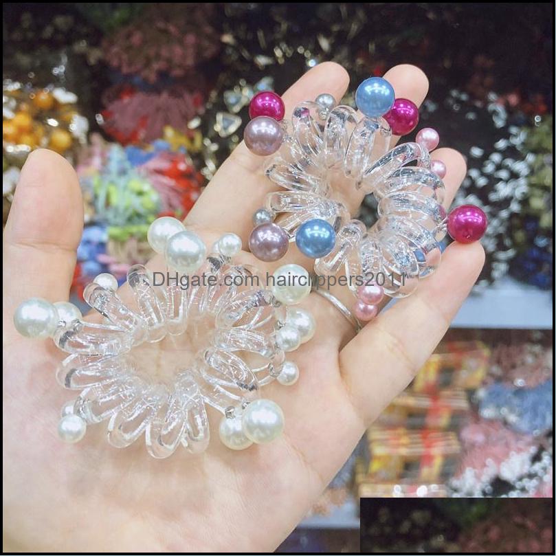 

Hair Accessories Tools Products Telephone Wire Elastic Ropes Girls Colorf Pearl Hairband Kids Ponytail Holder Tie Gum Hairs 20Pcs Drop Del