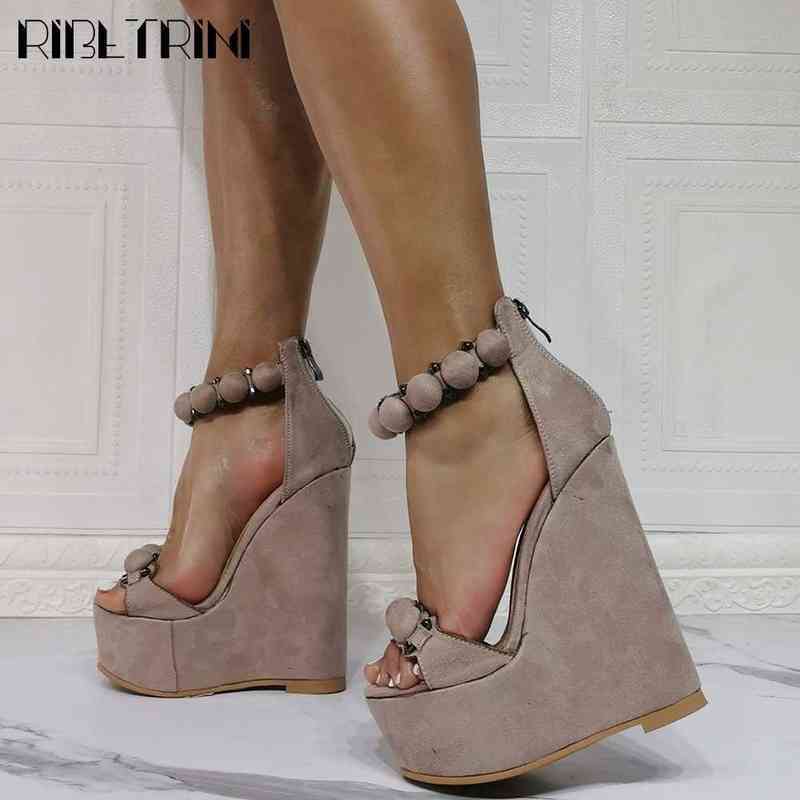 

Sandals Ribetrini on Sale Open Toe Platform High Wedges Ankle Strappy Women Zipper Bowknot Party Dress Trendy Sexy Shoes 220402, Beige