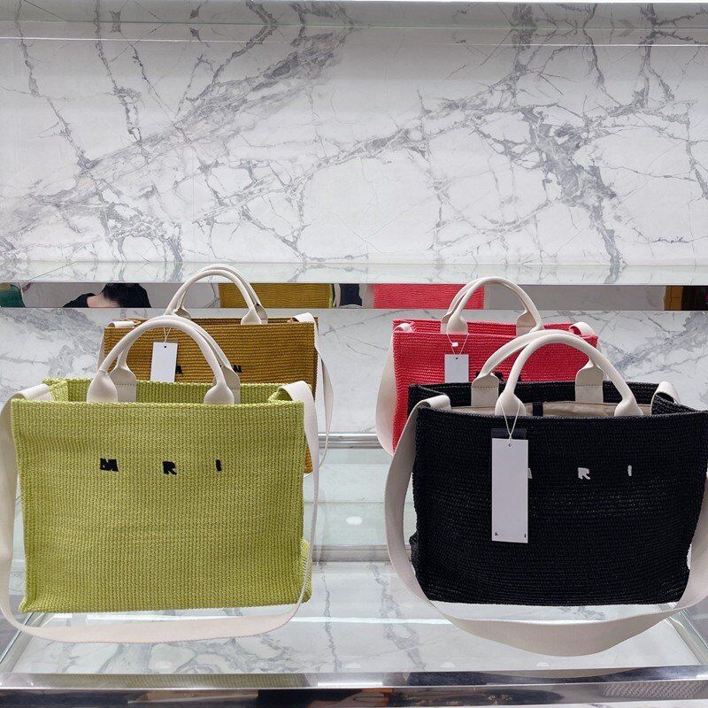 

High quality designer bag women's straw woven shopping bag luxury fashion retro style Mini Handbag Letter colorful handbags free delivery, Black