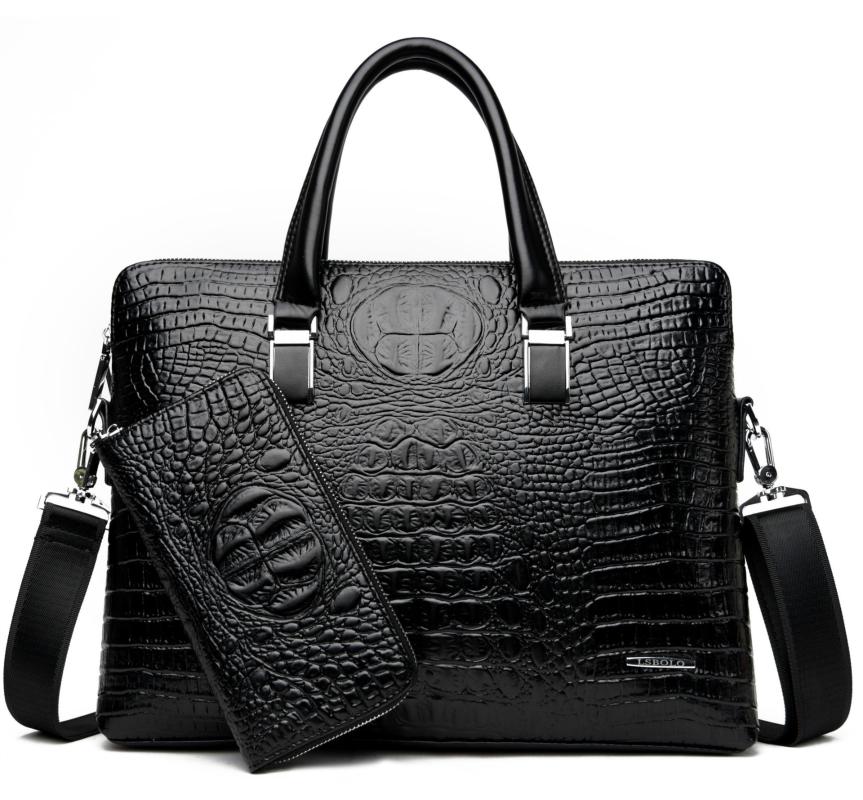 

Briefcases Men's Brand Crocodile Pattern Designer Alligator PU Leather Handbag Business Office Laptop Bag Male Vintage Tote 2022Briefcas, Black