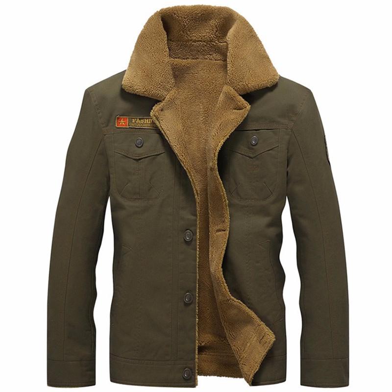 Men's Jackets Winter Bomber Fleece Jacket Men Thicken Pilot Parkas Coats Warm Casual Cotton Fur Collar Army Tactical Drop
