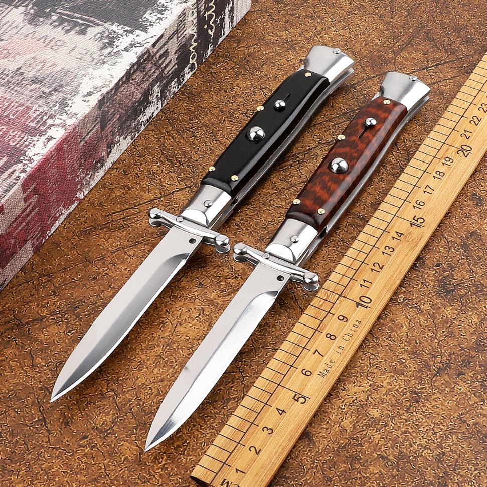 

High-quality Italian 9-inch Mafia Automatic Knife Single Action 440C Blade Snake Wood Handle Outdoor Camping Collection Tactics299M