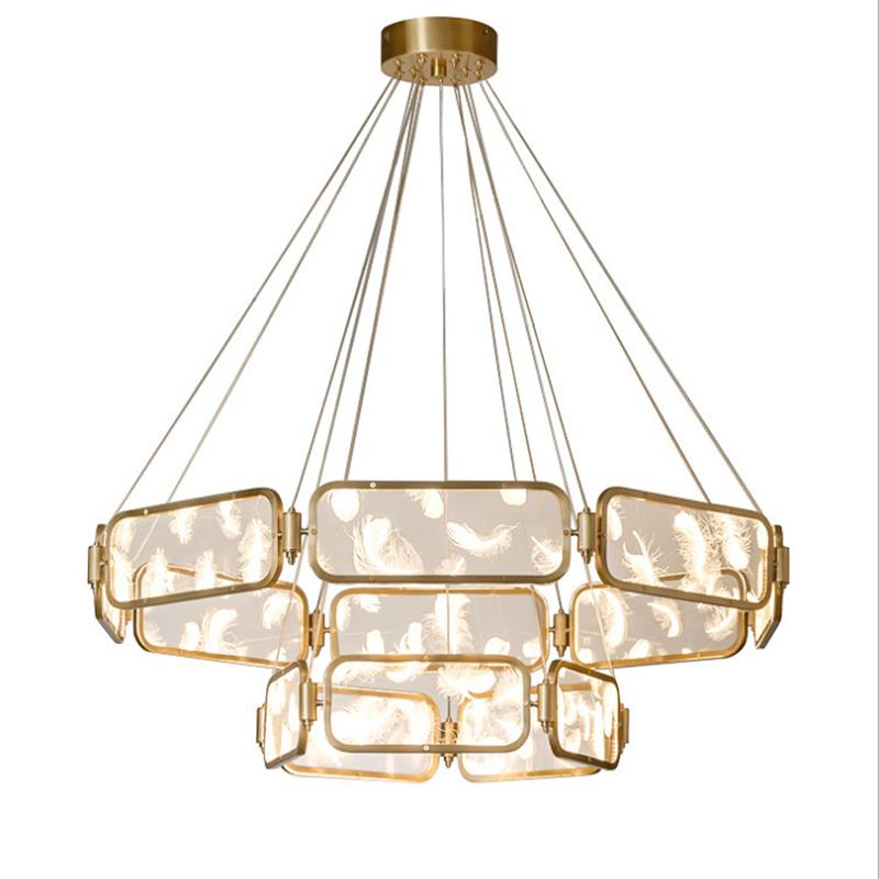 

Pendant Lamps Postmodern Luxury Copper Gold Acrylic Living Room LED Light Chandelier Feather Dimmable Bedroom Restaurant Lamp Fixture