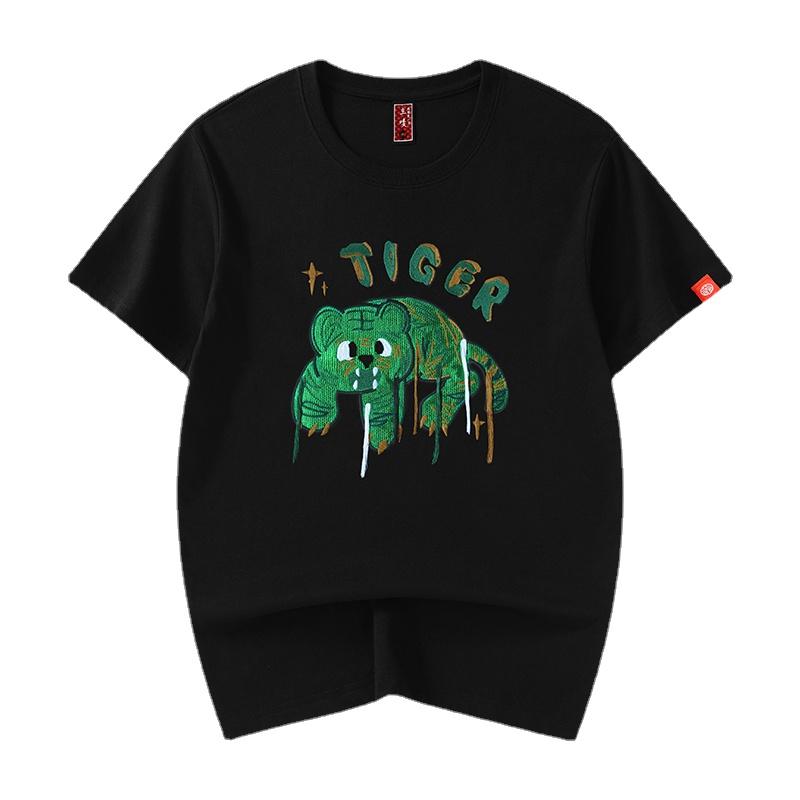 

Men's T-Shirts Summer Embroidery Cotton T Shirt Men Women Tiger Cartoon Harajuku Japanese Fashion Streetwear Tees Tops Short SleeveMen's, White