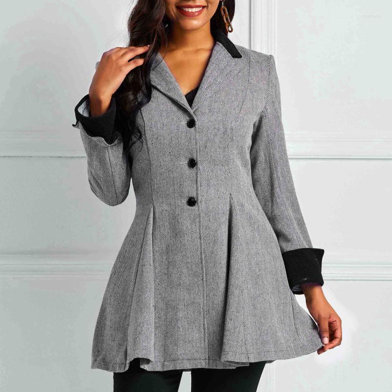 

Women's Suits & Blazers Blazer Jackets Women Autumn Business Outerwear Swing Hem Button Slim Fashion Work Coat Female Gray Elegant Casual Of