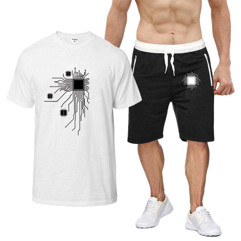 Men&#039;s Tracksuits Processor Circuit Diagram 2022 Men&#39;s Printing Shorts Sleeves Summer Harajuku High Quality Cotton T Shirt SuitMen&#039;s-image-773890276