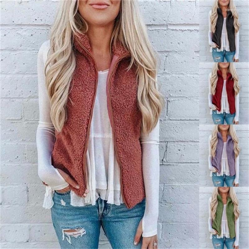 

Women's Vests IMCUTE 5XL Large Loose Plush Waistcoat Vest Jacket Lapel Sleeveless Zipper Cardigan Street Fashion Slim Autumn Tops Kare22, Yellow