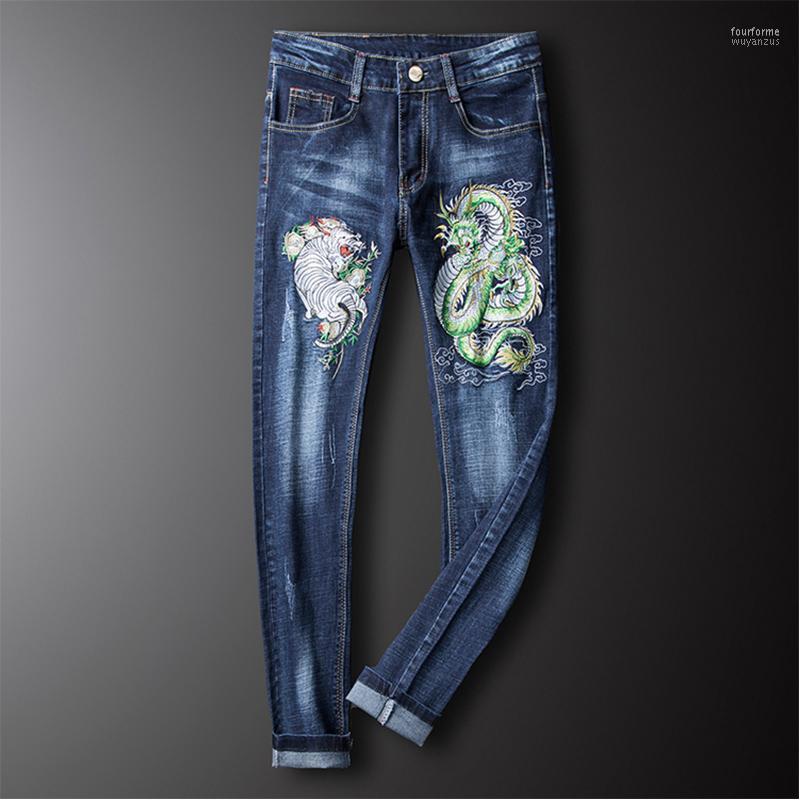 

Arrival Jeans Four Seasons Blue Dragon White Tiger Embroidered Youth Fashion Men's Pants Brand, Picture color