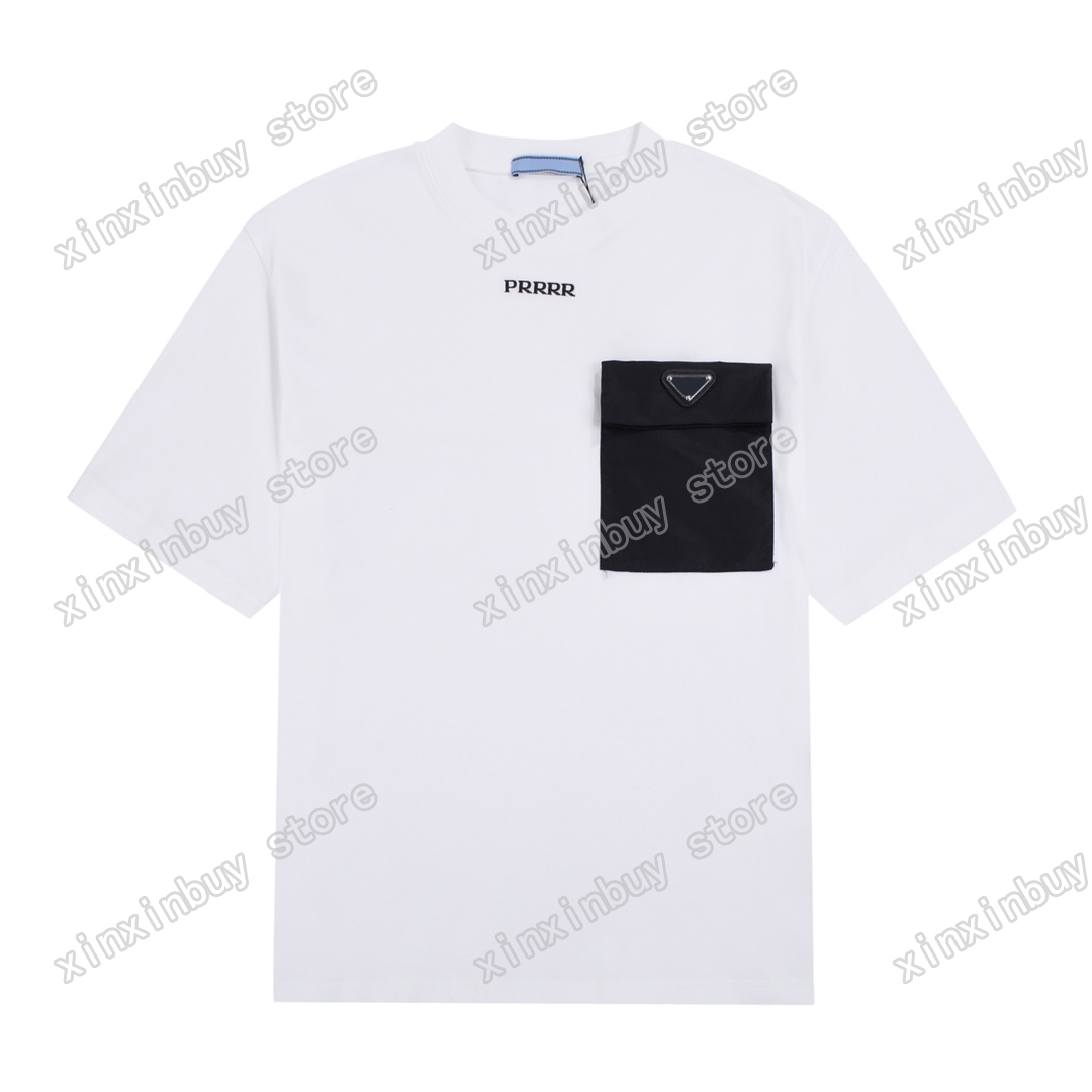 

22ss Men Designers t shirts tee Triangle label Nylon pocket short sleeve Crew Neck Streetwear white black xinxinbuy S-XL