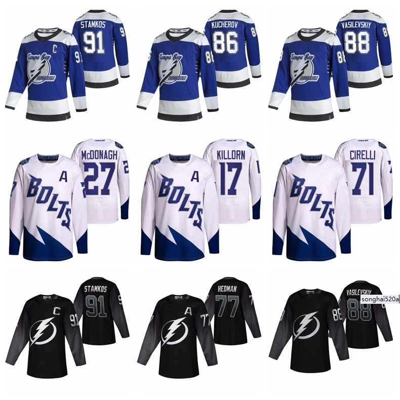

Hockey Jerseys Tampa''Bay''Lightning custom 91 Steve Stamkos 86 Nikita Kucherov 21 Brayden Point 77 Victor Hedman 88 Andrei Vasilevskiy men nhl's Jerseys, As