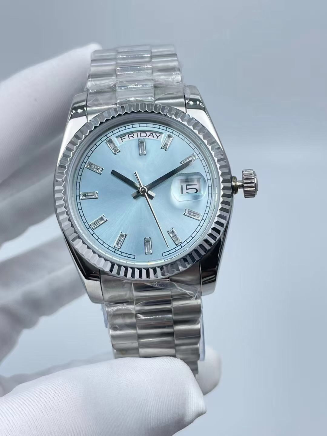 

36mm Blue Dial Daydate Womens Watches Automatic Mechanical 2813 Movement Long Diamond Iced Out Stainless Steel Strap Women's Wristwatch Wristwatches Ladies Watch, Waterproof