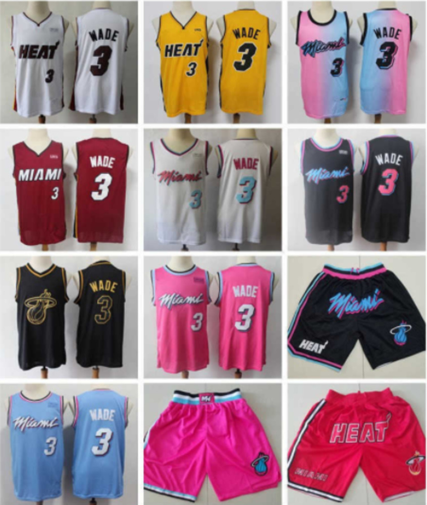 

Miami''Heat''Men Jersey throwback Jersey Dwyane 3 Wade Basketball Shorts Basketball Jerseys Pink Black Red White Black, Color