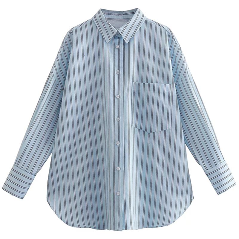 

Women's Blouses & Shirts Maxdutti 2022 England Style High Street Vintage Striped Linen Fashion Casual Boyfriend Loose Shirt Blouse Women Top