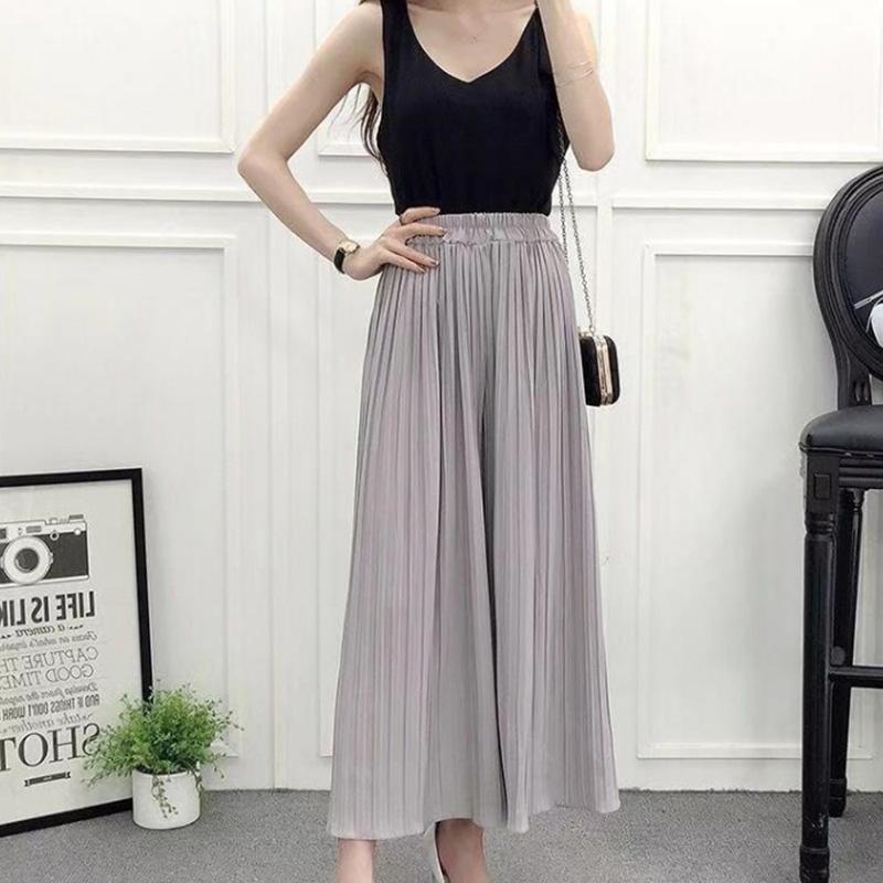 

Women's Pants & Capris Fashion High Waist Loose Pleated Chiffon Wide-Leg Spring Large Size Lightweight Breathable Flared Trousers, F wine red