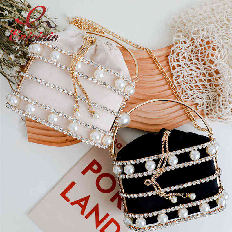 

Evening Bags Luxury Diamond Pearl Wedding Evening Envelope For Women Hollow Metal Shiny Purses And Purses Rhinestone Bag On Chain 220402, Black