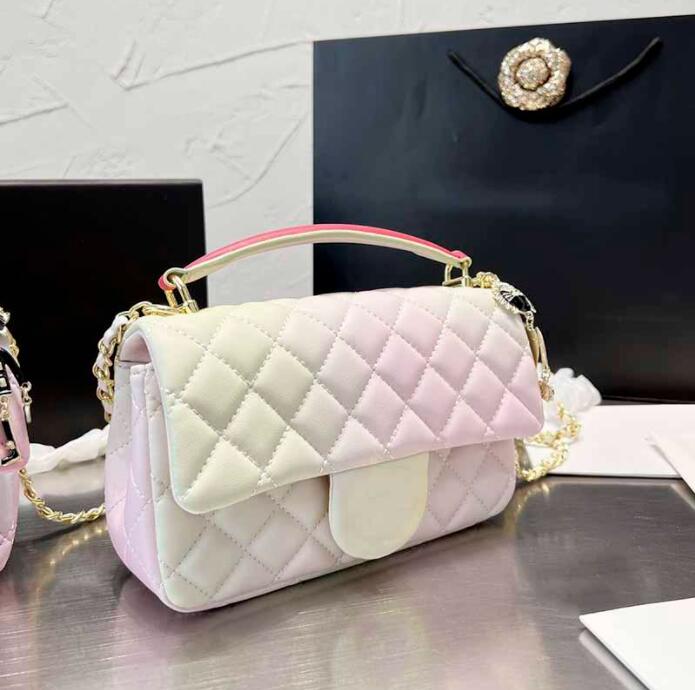 

TZ Women's Lambskin Flap Tote Bags Multi Color Fashion Handle Designer Bags Gold-Tone Metal Chain Hardware Character Pendant Timeless Diamond Quilting Handbag 21CM, Shipping