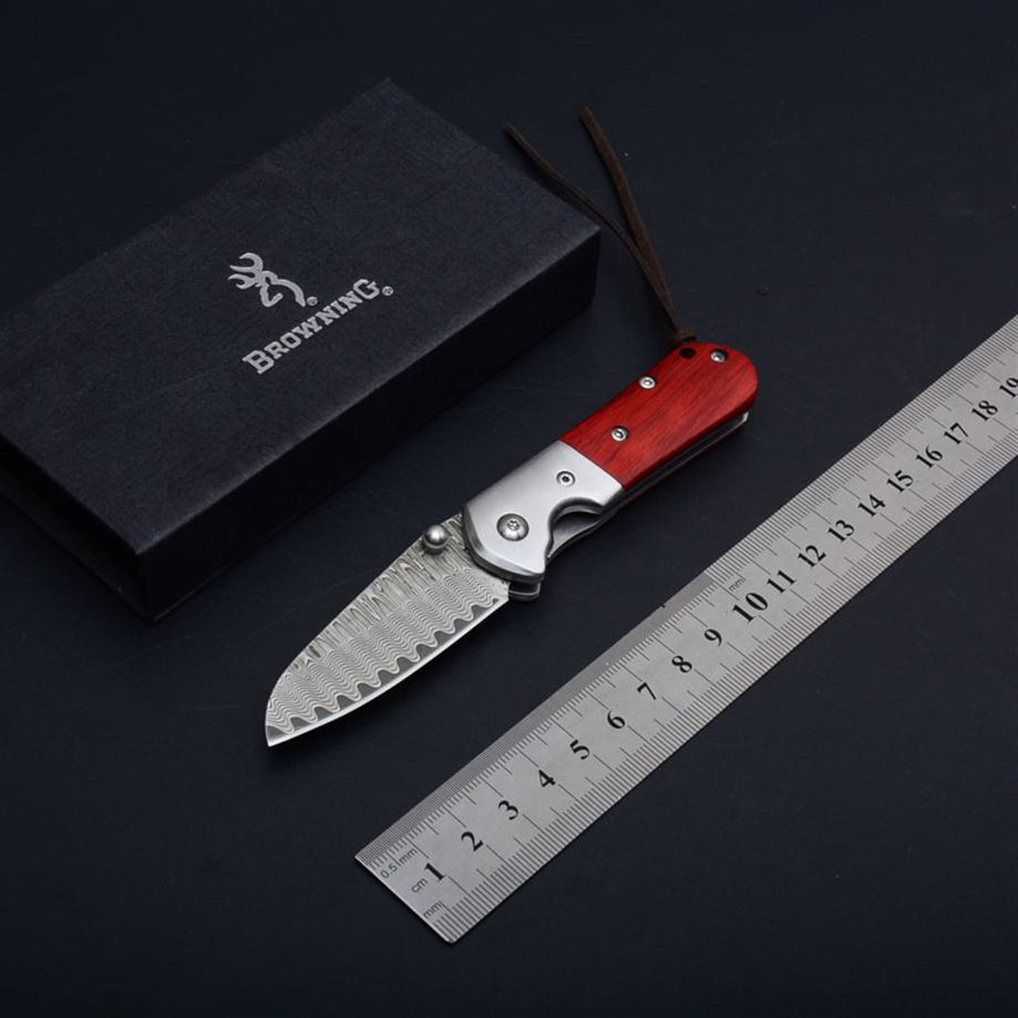 

Browning Damascus Tactical Folding Knife Wood Handle Outdoor Camping Hunting Survival Pocket Knife Utility EDC Tools Xmas Col2486
