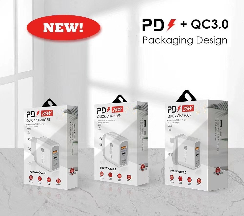 

PD 18W 25W Type-C Charger QC3.0 Adaptive Fast Charging USB C Mobile Phone Dual Port Wall Travel Charger for Iphone 13 12 11 Pro Max X 8 7 Plus and Samsung S22 S21 S20 S10 Note