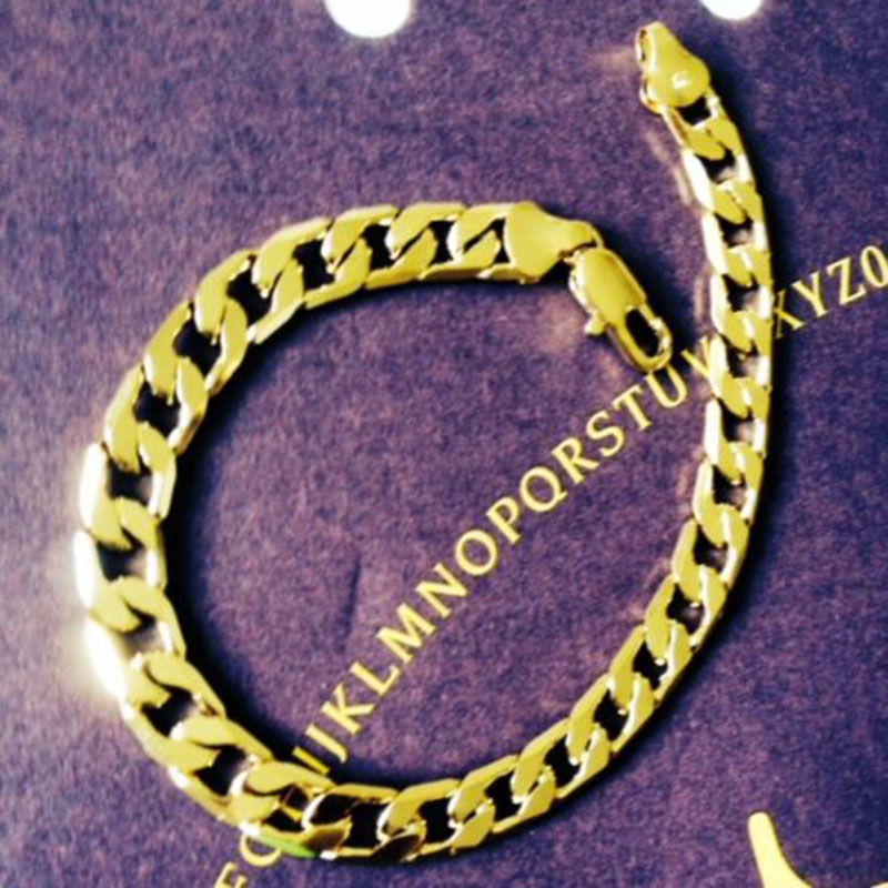 18k Fine Solid Gold Filled Cuff FIGARO curb link chain mens womens bracelet 8mm Free GiftBox RRP 64.99 us-image-768990599