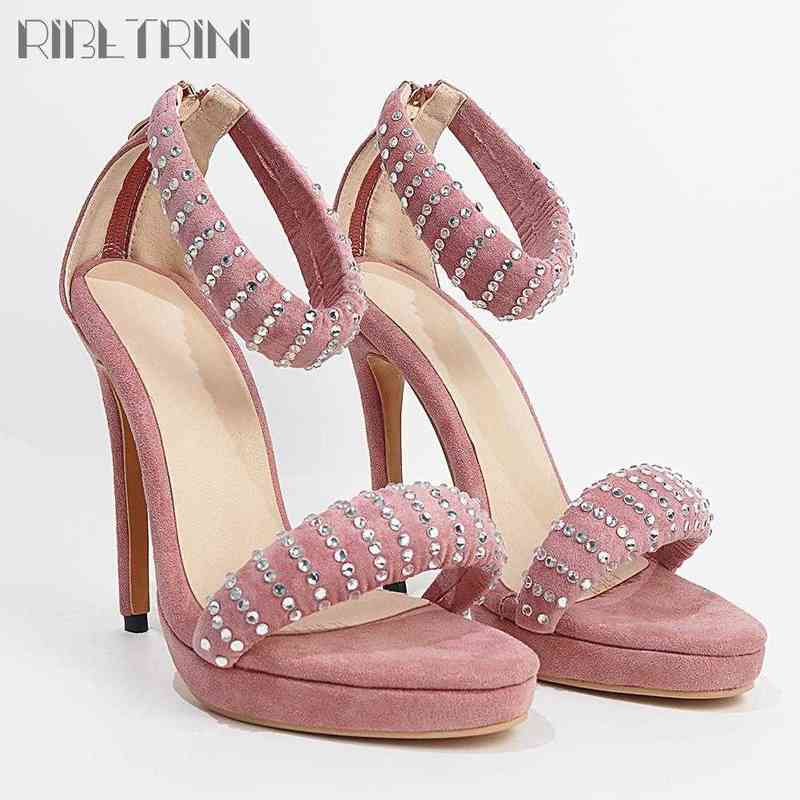 

Sandals Sexy Women Peep Toe Suede Crystal Heeld Ladies Zip Party Wedding Gladiator Stiletto High Heels Design Platform Shoes 220402, Red