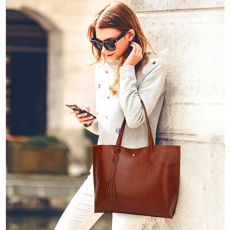 

Evening Bags Women Purses And Handbags Fashion Tassel Large Capacity Shoulder Bag Soild Color Pu Leather Ladies Shopping 2022 BolsasEvening, Black