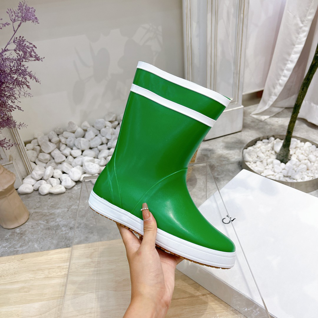 

LES BOTTES DE PONT Boots Natural Rubber Flat Half Boots Mid Tube Increased Thick Sole Tall Waterproo Women Non Slip Printing Rain Boot, Color 3