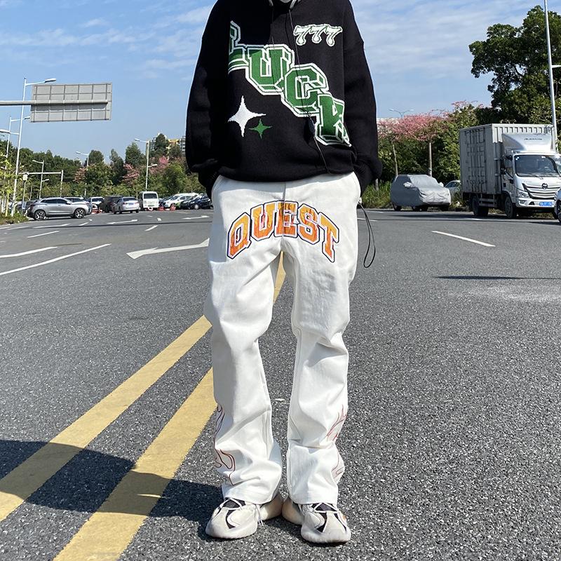 

Men's Jeans Embroidery Hip Hop Loose Baggy For Man Skateboard Denim Pants High Street Dance Rap Male Black TrousersMen's