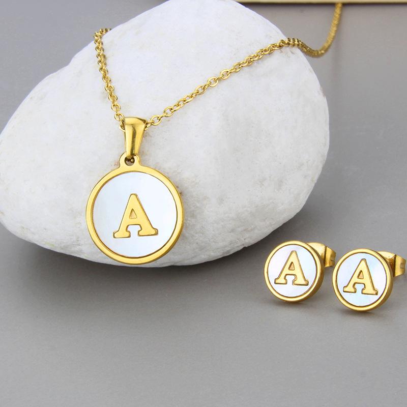 

Pendant Necklaces Arrivals Ins Simple 26 English Alphabet Shell Gold Titanium Steel Necklace Earrings Set Women Of JewelryPendant