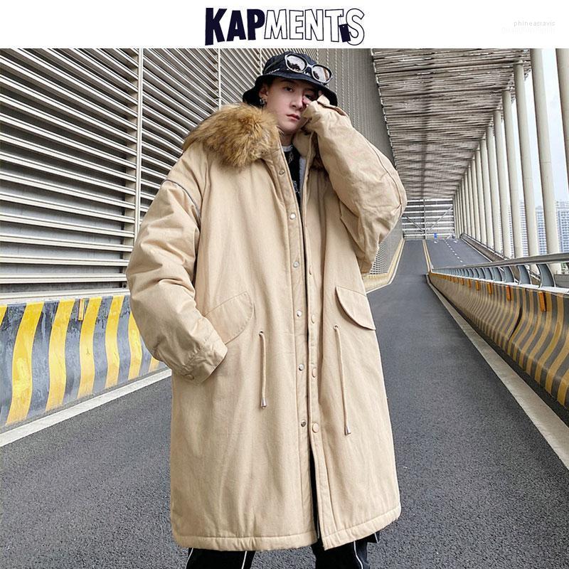 

Men's Down & Parkas KAPMENTS Long Coat Men Fur Hooded Jackets Puffer Coats 2022 Mens Winter Pockets Fleece Male Harajuku Bomber Jacket Phin2, Black