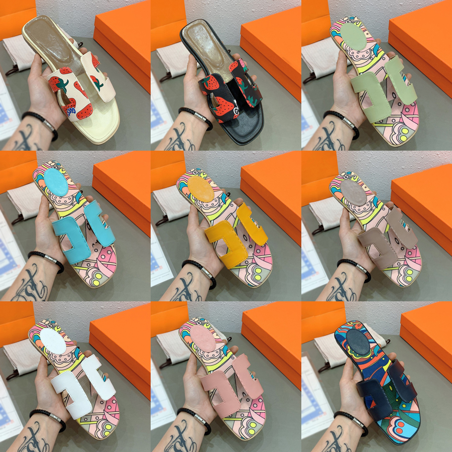 

2022 New Women's Cowhide slippers fashion pattern high quality handmade sandals non-slip rubber sole beach bathroom slippers 35-40, 13