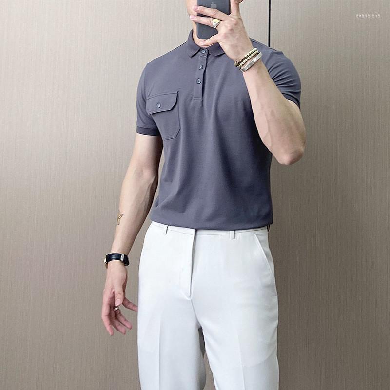 

Men's Polos High Quality Shirts Men 2022 Summer Short Sleeve Business Casual Slim Social Party T-shirts Streetwear Lapel Tee TopsMen's Evan2, Black