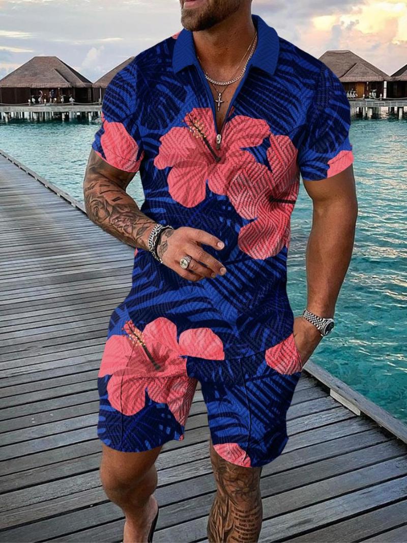 

Men' Tracksuits Golf Shirts For Men Summer Short Sleeve Zipper Lapel Tops Casual Slim Trend Good Quality Tees Set 2022 Hommes ClothingMen, Plt0160