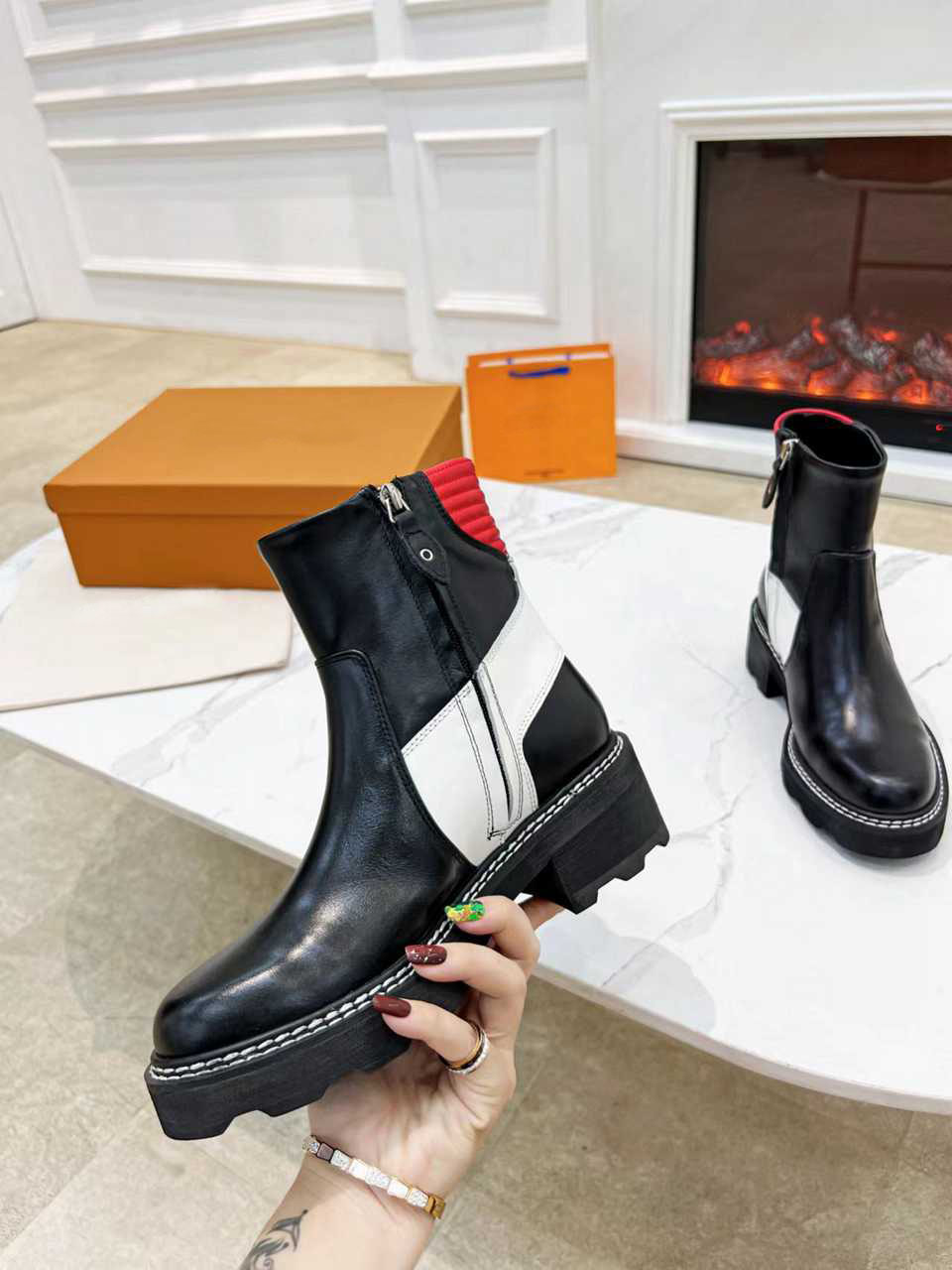 

Luxury New Louises Womens Ankle Martin Boots Zip Autumn Winter Outdoor Shoes high-end custom mixcolor Size 34-42, With brand logo and dust bag