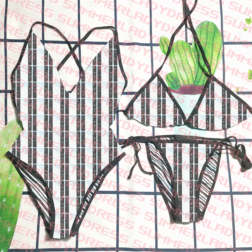 

Women Lace Up Thong Bikinis Letter Printed One Piece Swimwear Summer Padded Sling Swimsuit Push Up Bra Swimsuits, Two piece swimwear