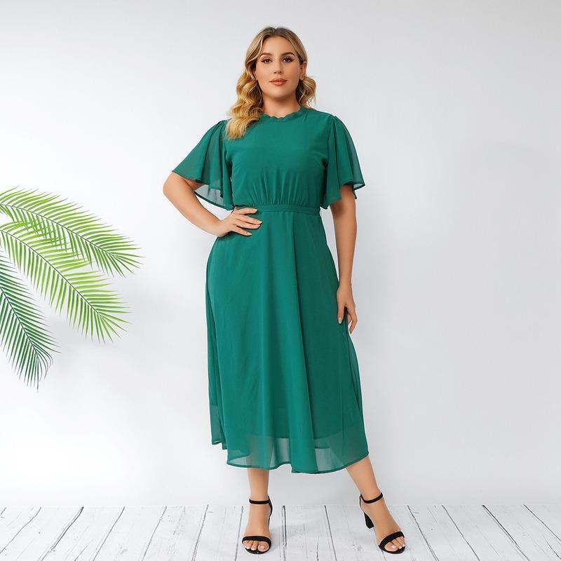 

Plus Size Dresses Dress Chiffon Summer Woman Big Large Midi 2022 Party Office Style, Green