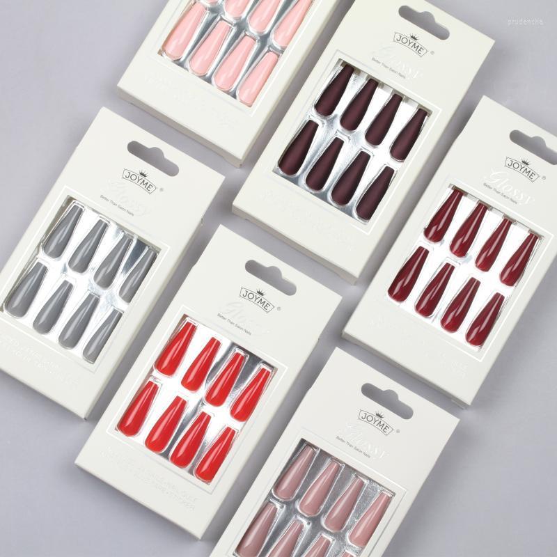 

False Nails 24Pcs Nail Art Solid Color Long Ballet Wearable Press On Full Cover Finished Fingernails Fashion Manicure Decoration Prud22, S410