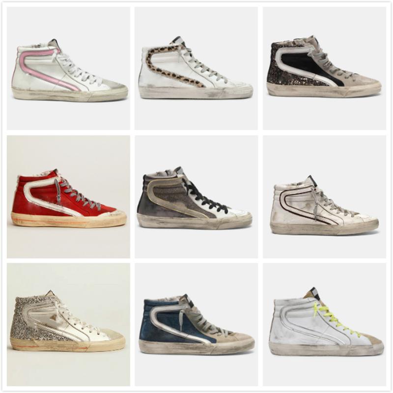 

Slide high top Shoe Italy brand Fashion Women Sneakers luxury Trainers Sequin Classic White Do-old Dirty Men Sneaker''Golden''Gooses'' LsE, Red