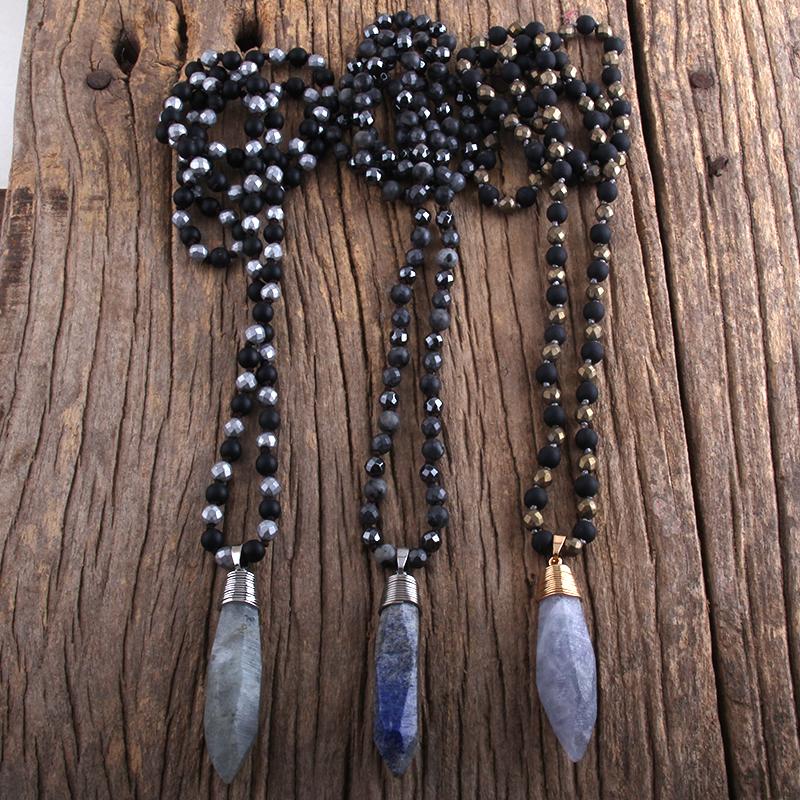 

Pendant Necklaces Fashion Boho Beaded Necklace 6mm Hematite Stone Beads Knotted Drop Charm For Women GiftPendant