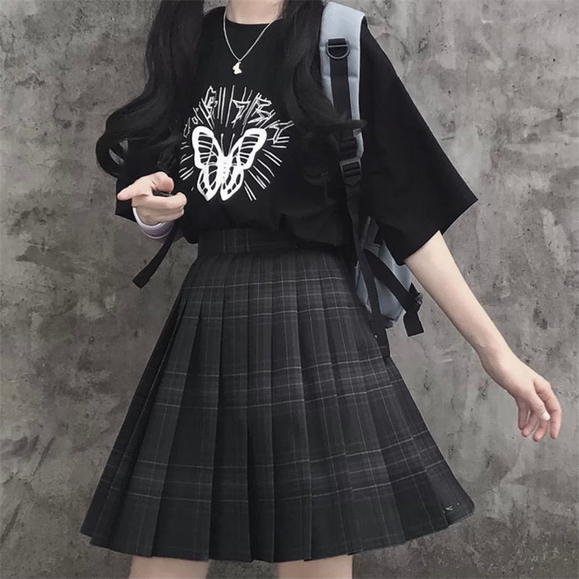 

HOUZHOU Gothic Black Plaid Skirt Women Kawaii Harajuku High Waist Pleated Mini Skirts Japanese School Uniform Preppy Style JK 220418