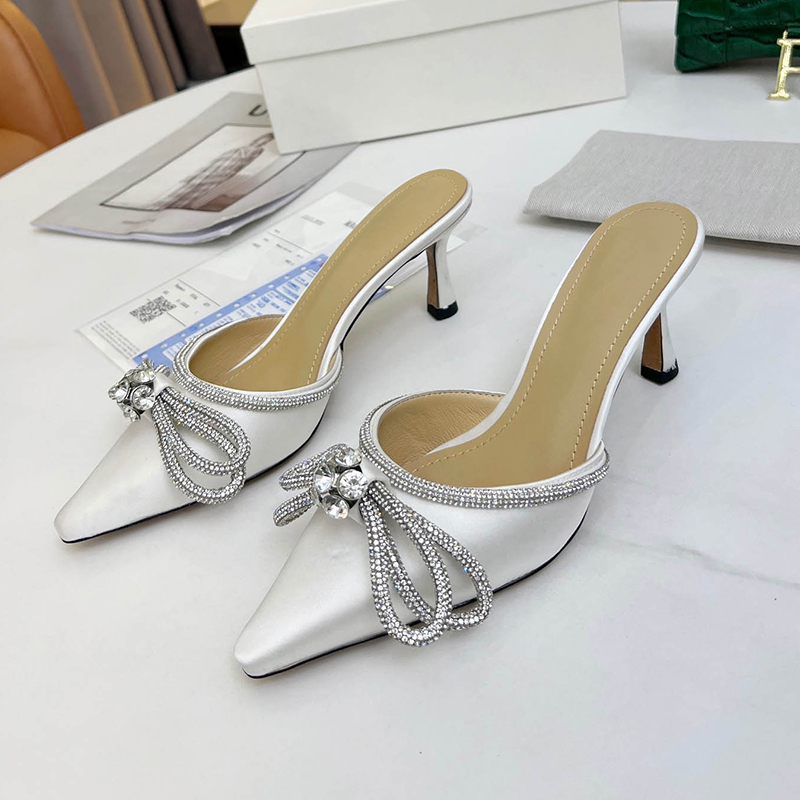 

Top quality sandals womens Dress shoes Designers 6.5cm Heeled slippers Genuine Leather Fashion Bow Crystal Embellishments rhinestone 35-42boots, Custom made