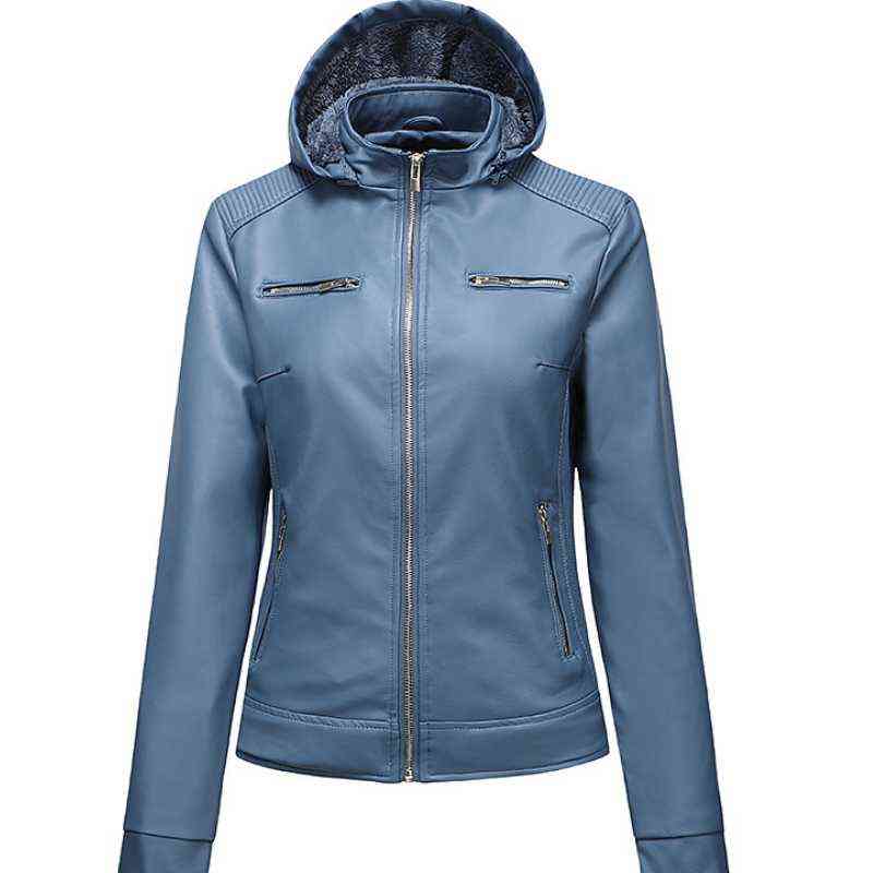 

Winter Faux Leather Jacket Women Fleece Warm Short Hooded Coats Ladies Slim Jackets Waterproof Jaqueta Feminina WF160 L220728, White