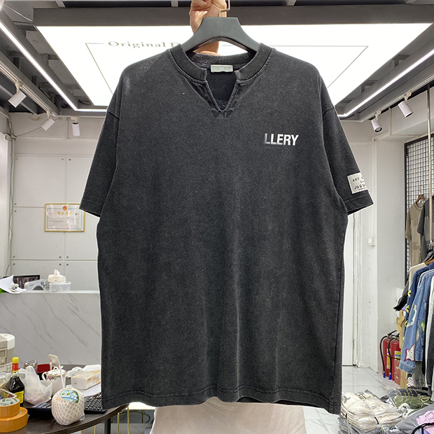 

V Neck T Shirt Tee Men Women Vintage Print High Quality Short Sleeve Oversized T-shirt Hip Hop Tops Real Pics, Green
