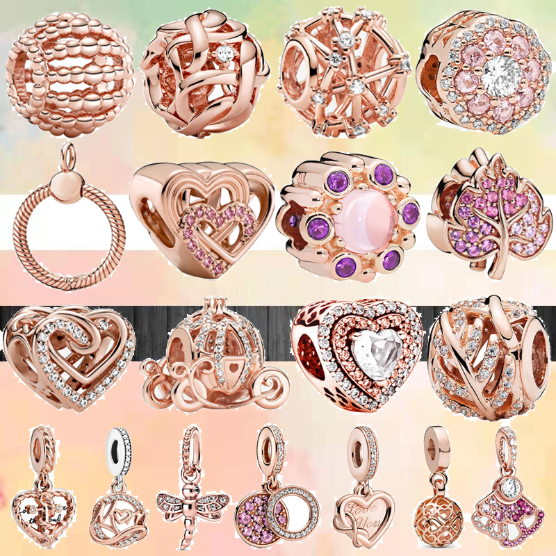 

925 bracelet charms for Pandora charm set Original box New Openwork Heart Leaves Rose Gold Bead Mom Disc Pendant European Bead necklace charms jewelry