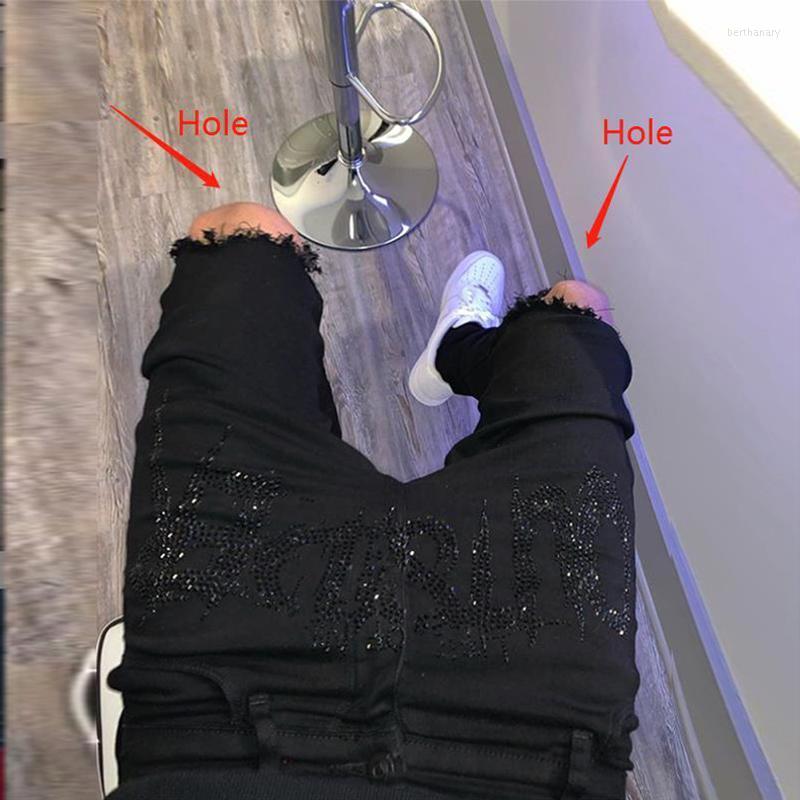 

Men's Jeans Men Black Hole Pencil Pants Trousers Stretchy Ripped Skinny Biker Drill High Quality Street Punk Washed Destroyed JeansMen's Ber, Tz001-red-hole